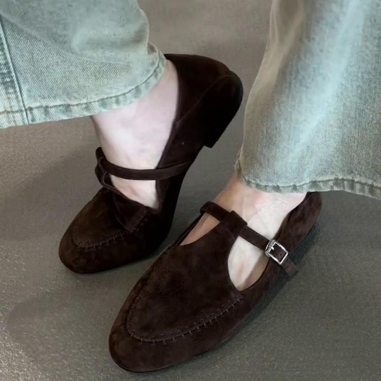 Sheepskin version~ French retro round head suede Mary Jane single shoes women's 2025 new two-wear light mouth flat-soled single shoes