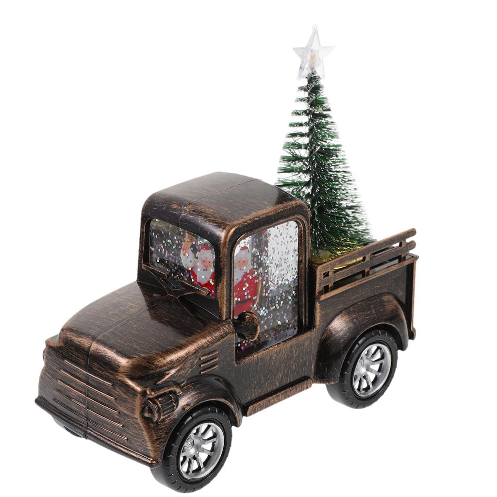 Mini Santa Claus Driving Tractor with Christmas Tree Operated Light Up Tabletop Scene Prop for Holiday Home Office Decor