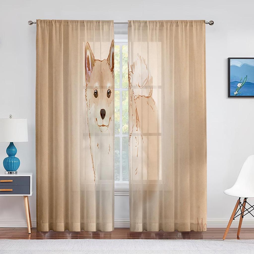 Câine Shiba Inu Drăguț Stând pe Iarbă Perdele Transparente pentru Decorul Camerei de Zi Cortină de Fereastră pentru Dormitor Bucătărie Draperii Tulle Voile
