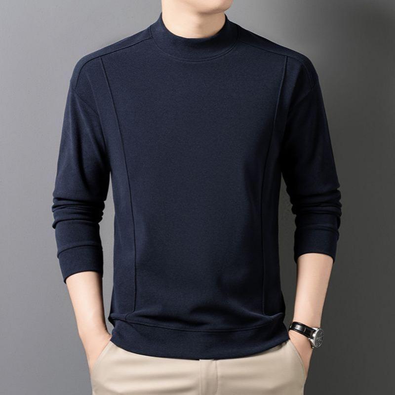 Autumn Winter Men's New Long-sleeved T-shirt Warm German Velvet Pullover Sweatshirt Bottom Solid Color Top