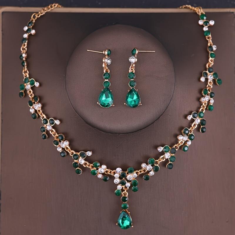 [Small batch customization] Cross-border exquisite bridal jewelry two-piece party dress wedding collarbone necklace earrings