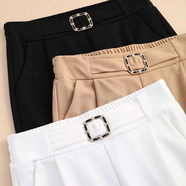 Dame Mote Elegant Høy Midje Haremsbukser Casual Ensfarget Capri Bukser med Lommer Belter Elastisk Komfortabel 4XL