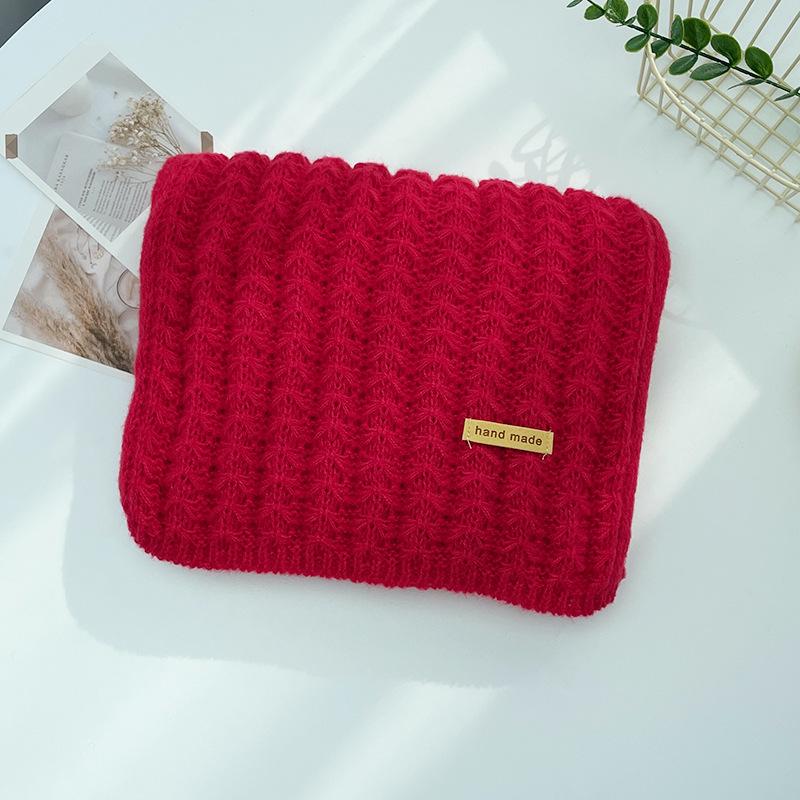 Korean-Style Red Wool Knit Scarf - Versatile Winter Neck Warmer for Women & Couples