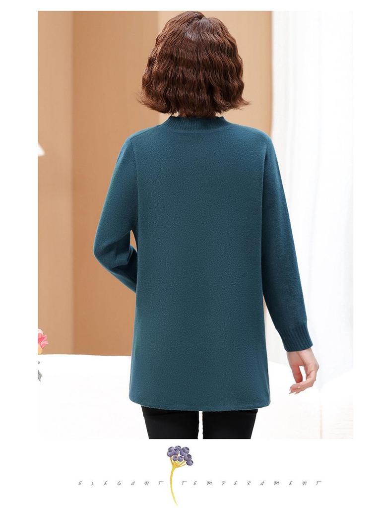 220 Jin Plus Size Middle-Aged & Elderly Women's Round Neck Pullover Sweater, Autumn/Winter, Loose Fit, Base Layer.
