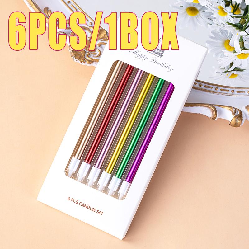 6PCS/1Box Thin Long Birthday Cake Candle Halloween Creative Slender Pencil Style Birthday Candle Christmas Party Cake Decoration