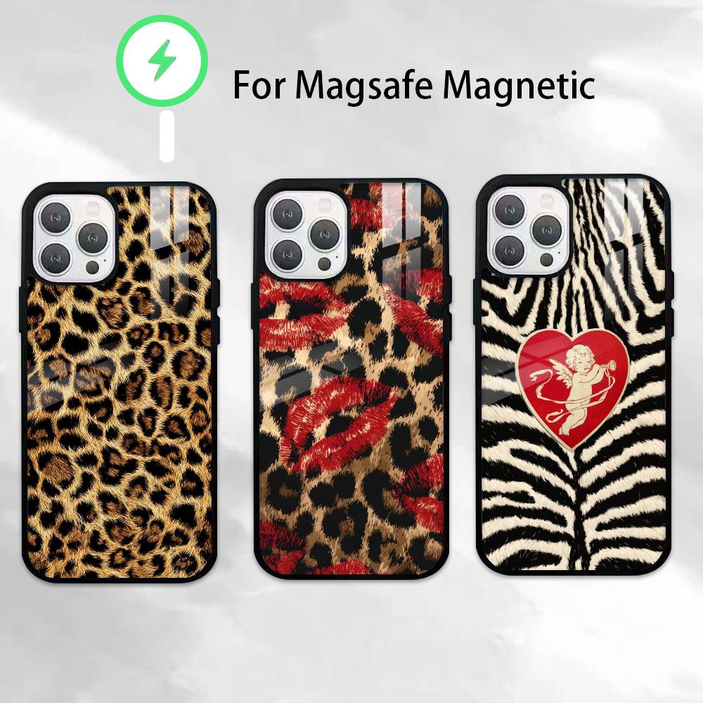 Leopard Print  Phone Case For iPhone 14,16,15,13,17,12,Plus,Pro,Max Magnetic For Magsafe Frosted Cover