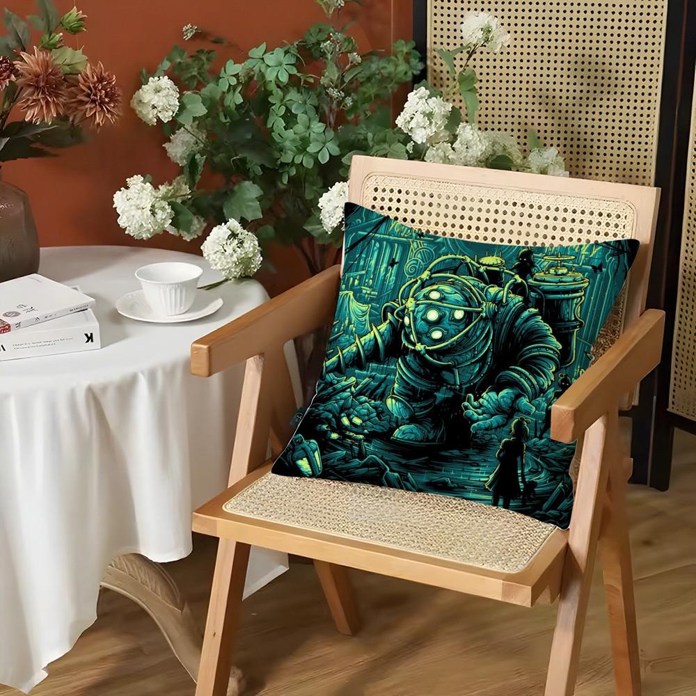 

Fanart BBioshock RRapture Cushion Cover Silky Short Plush Invisible Zipper Dustproof Sofa Pillow Case for Home Decor 30x30cm