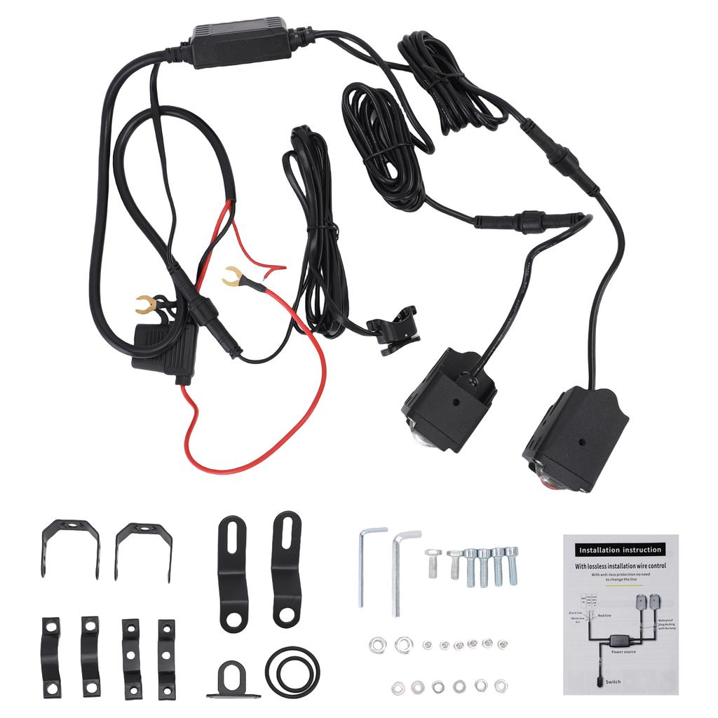 Motorcycle Auxiliary Lights, LED Driving Light Spotlights White Yellow Fog Lights with Mount Brackets Wire Harness, Off