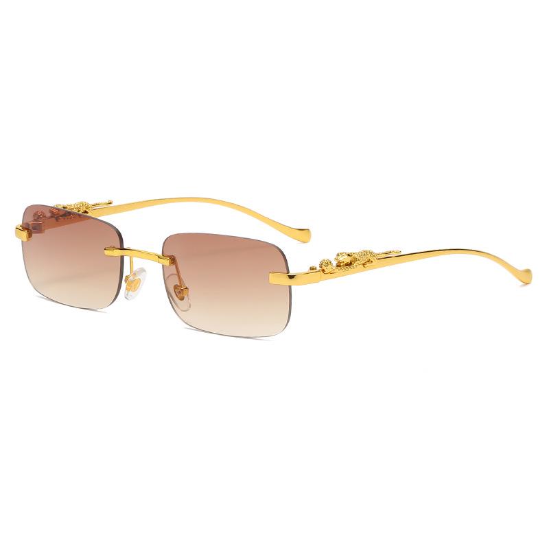 Cheetah Frameless Retro Square Sunglasses for Men & Women - Leopard Metal Design 2572