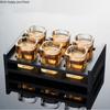 Glass Liquor Set White Wine Glass with Wooden Cup Holder Spirit Glass Shot Glasses Set Glass Cup Brandy Cups Drinking Glasses