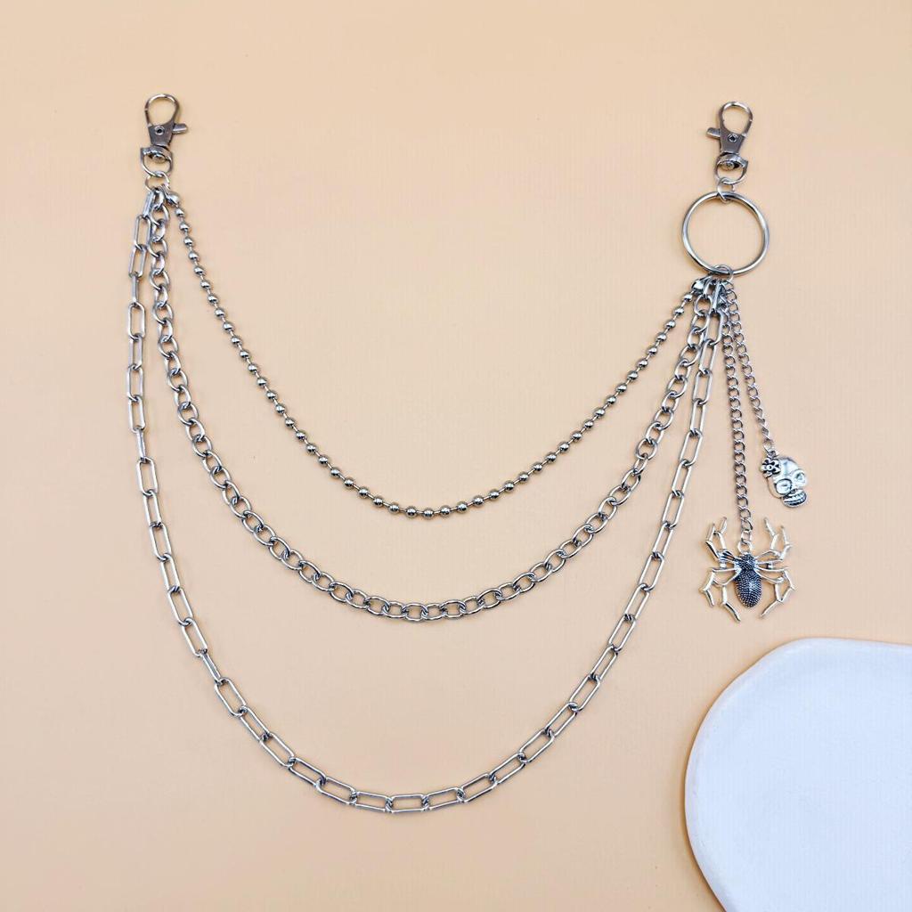 European & American Trendy Hip Hop Skull Spider Pendant Waist Chain for Women