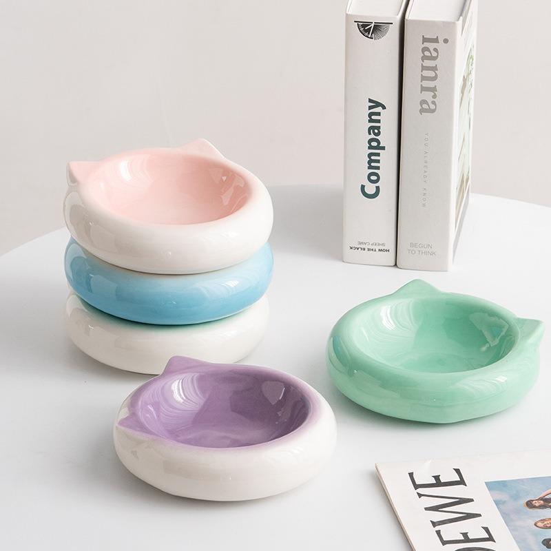 Cute Cat Ear Ceramic Pet Bowl Colorful Cat Dog Food Water Bowl Anti Spill Non Slip Feeding Dish Kitten Puppy Tableware Durable