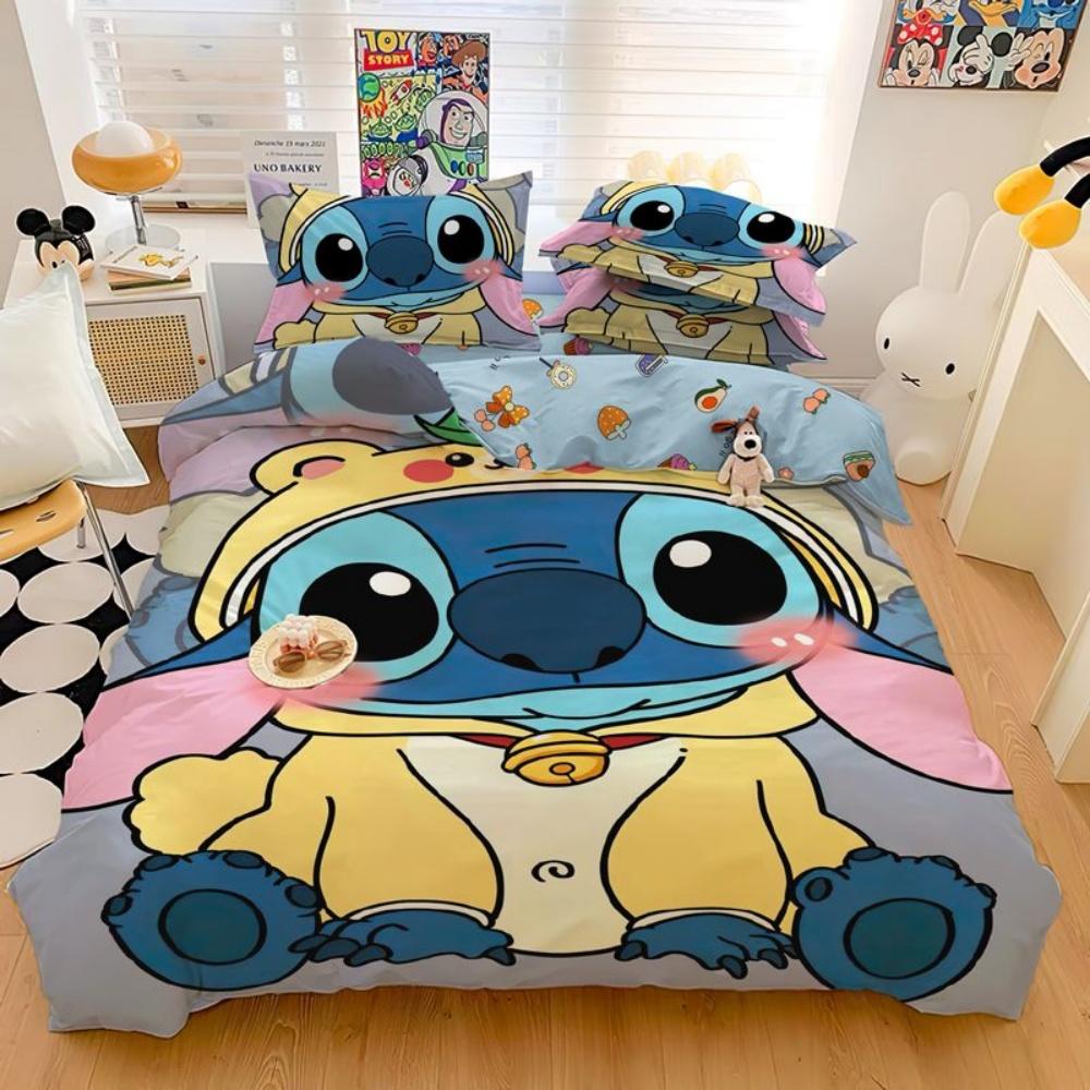 New Disneyzd Cartoon Stitch Bedding Sets Comforter Quilt Bed Cover Duvet Cover Pillow Case Pieces Sets Kids Adult Size Bedroom 135x200cm