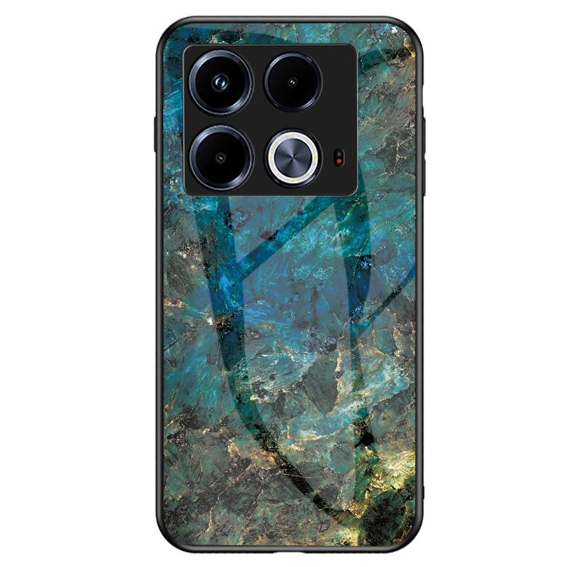 

For Infinix Note 40 Tempered Glass Case Marble Pattern Protective Phone Cover Emerald Marble