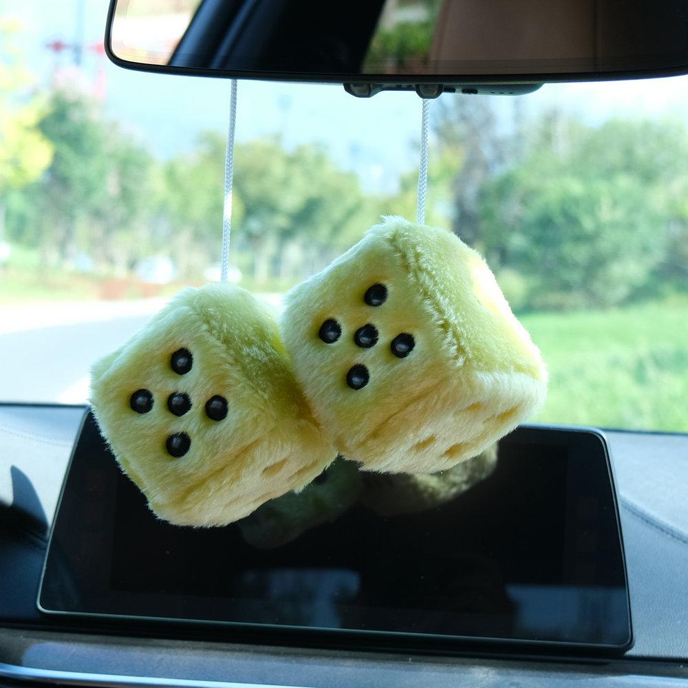1PC Car Fuzzy Plush Dice with Dots Retro Square Plush Hanging Mirror Fuzzy Dices Kid Toys for Car Interior Ornament Decoration