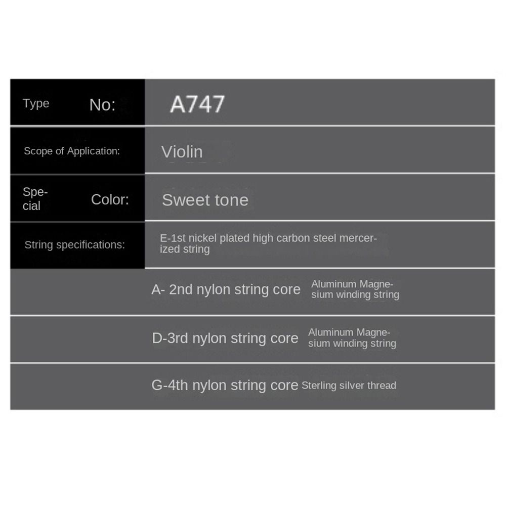 1 Set 1/8 1/4 1/2 3/4 4/4 Violin Strings Zinc Zinc Alloy Nylon Violin Core A747 Violin String  Violinist