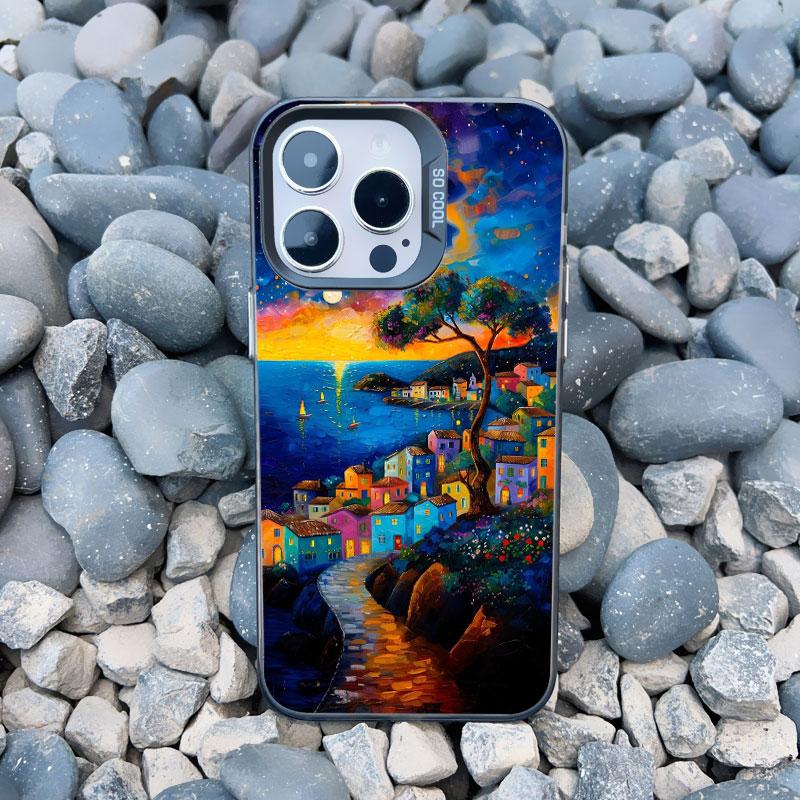 Luxury Sunset Island Scenery Phone Case for iphone 13 Mini 12 11 Pro Max 15 14 Pro Max Plus Landscape Matte Laser Covers Fundas