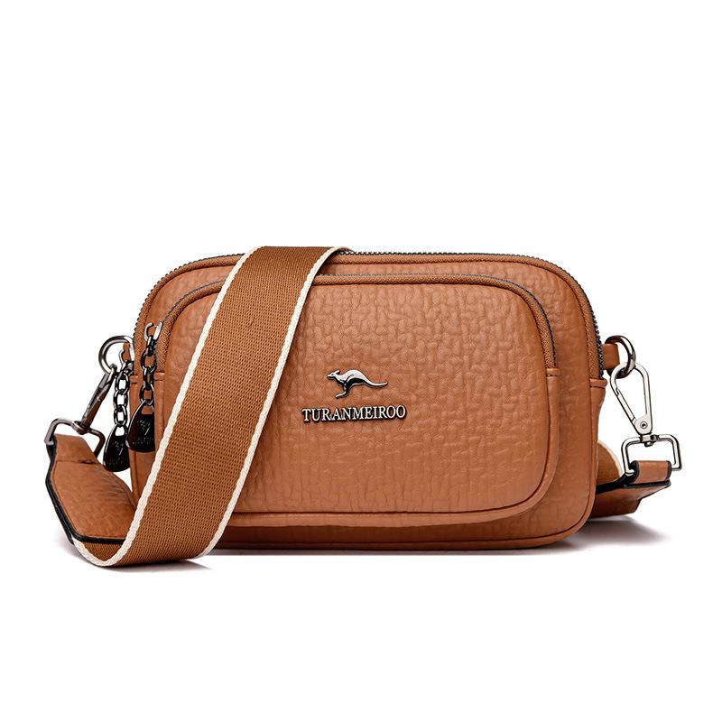 New Style of Women's Crossbody Bag Soft Leather Versatile Mother's Mobile Phone Fashionable One-shoulder Round Bag