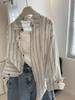Plus Size French Striped Shirt Jacket – Trendy Light Luxury Hong Kong Style, Long Sleeve, Loose Casual Fit