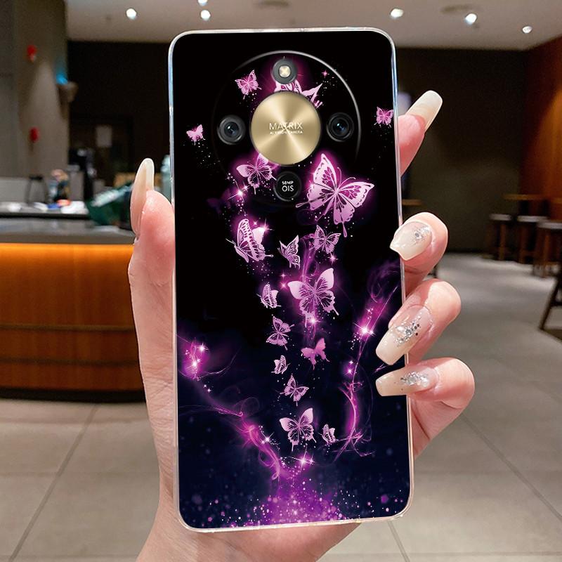 For Honor Magic 8 Lite Case Pretty Flower Butterfly Silicone Clear Back Cover Soft TPU Phone Case for Honor Magic8 Lite 5G Funda