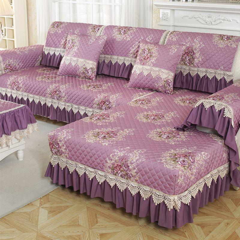 

Sofa Cushion All Year Round General Fabrics Imperial Concubine Cover Sofa Cover All-Inclusive Universal Cover Non-Slip Cushion Cushion Living Room European Flower Purple 90*90cm