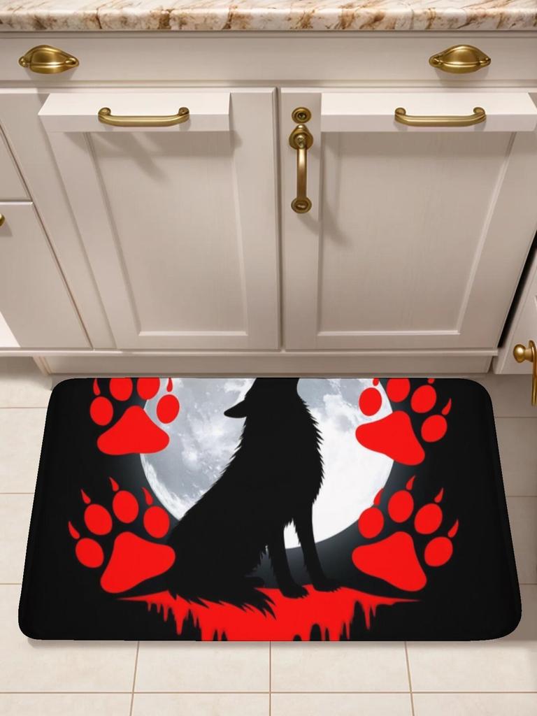 1 Stück Wolf Küchenteppich Rutschfeste Fußmatten Pop-Design Badezimmerteppich Badematte Teppich für Zuhause Spüle Wäsche Dekor