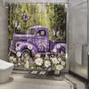 Vintage Purple Truck with Daisies and Butterflies Waterproof Shower Curtain for Modern Bathroom Decor, Stylish and Durable