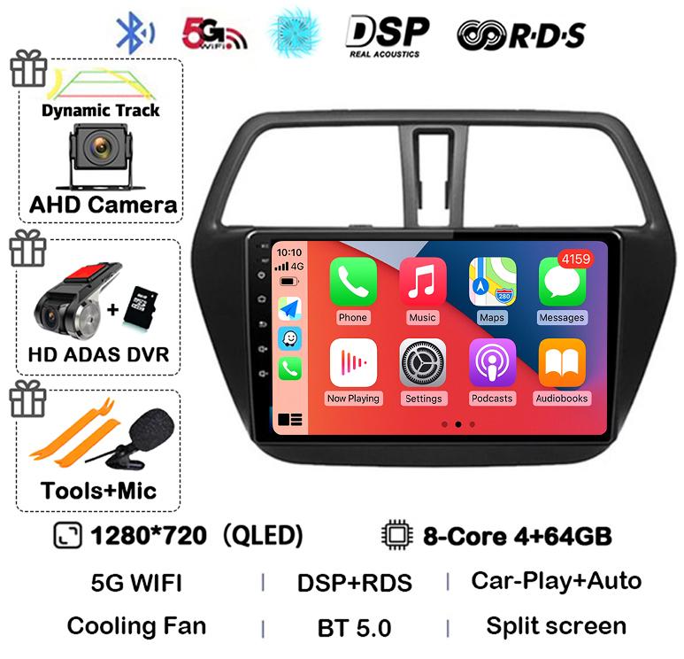 Android 14 Carplay WIFI 4G For Suzuki S-Cross SX4 2014 2015 2016 2017 Auto Car Radio GPS Multimedia Player Stereo Head Unit DSP