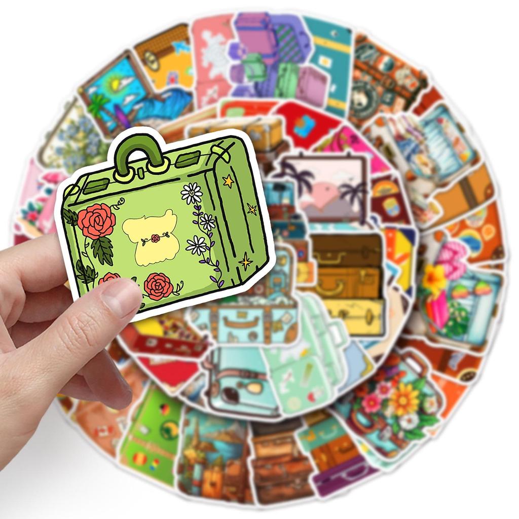 Retro Suitcase Stickers: 50 Cartoon Waterproof Graffiti Designs for Journals, Albums, and Cabinets