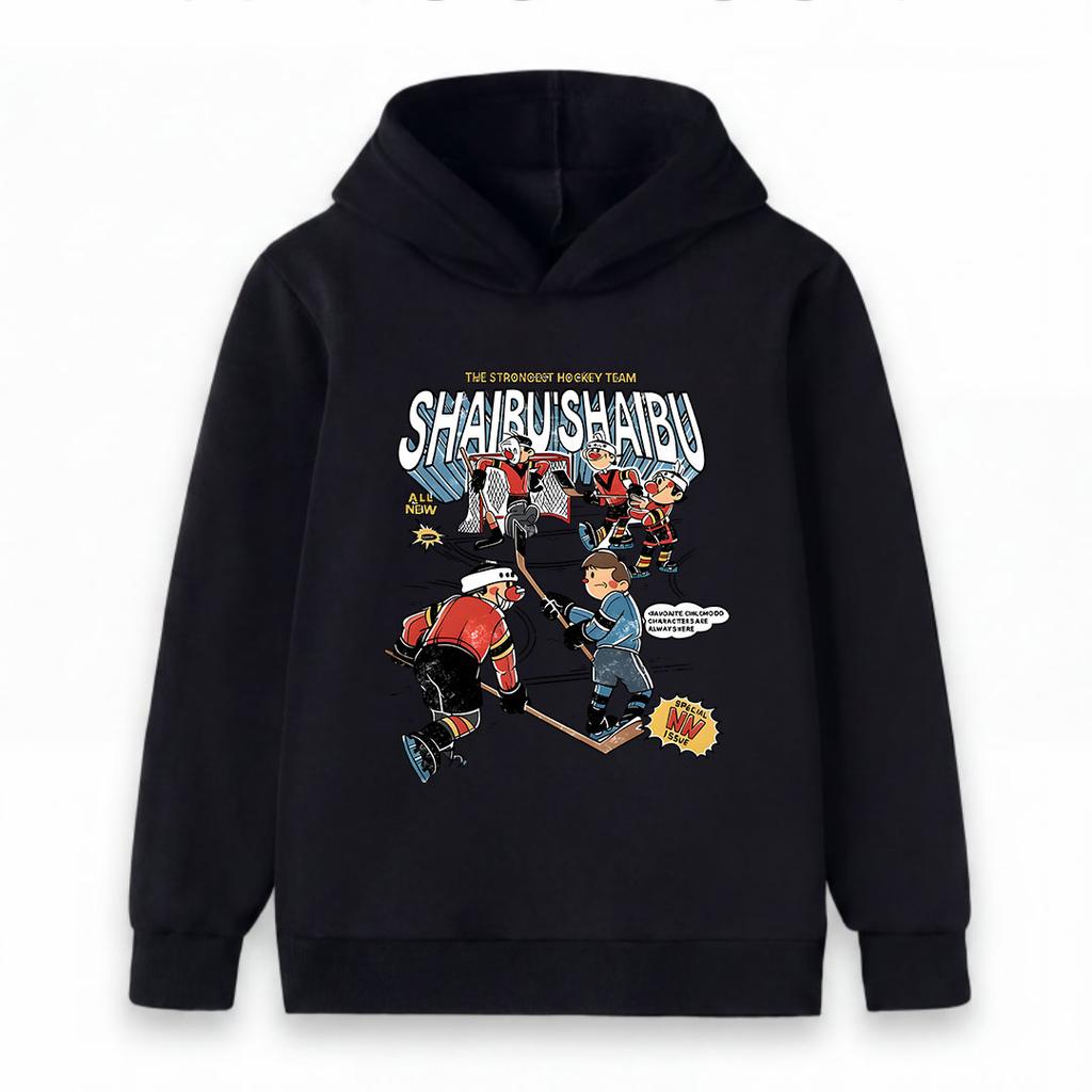 Kids Boys Girls Pullover Hoodie, Cute Cartoon Ice Hockey Team Printed Warm Casual Hooded Sweatshirt, Comfy Long Sleeve Pullover for Daily Wear Sports