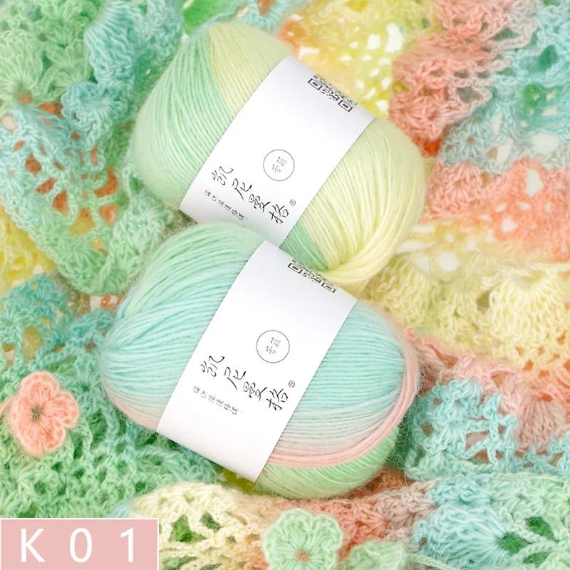 50g/Knäuel Regenbogen Baumwollgarn und Leinen Farbverlauf Handhäkeln Langabschnitt gefärbt Hand DIY Häkeln Schal Schal Zopfgarn Faden