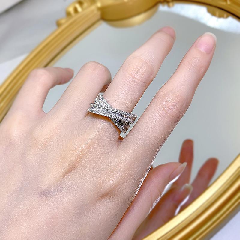 Ušlechtilý dámský prsten plný diamantů 925 stříbrný prsten s tenkou vrstvou
