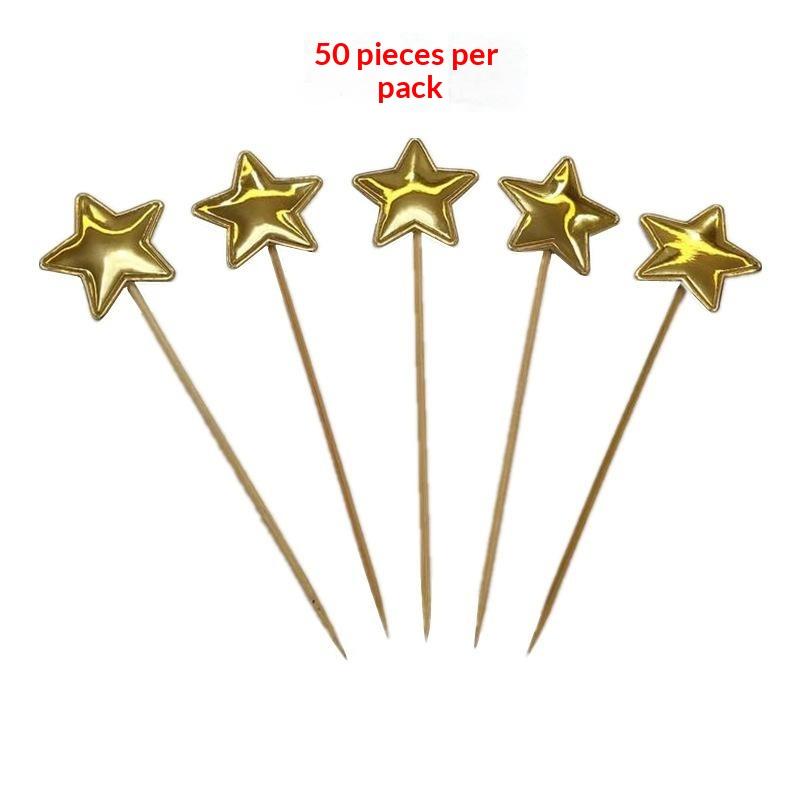 50Pcs Mini Heart Star Cupcake Topper Happy Birthday Cake Flag Decorating Baby Shower Birthday Party Cake Toppers Wedding Supply