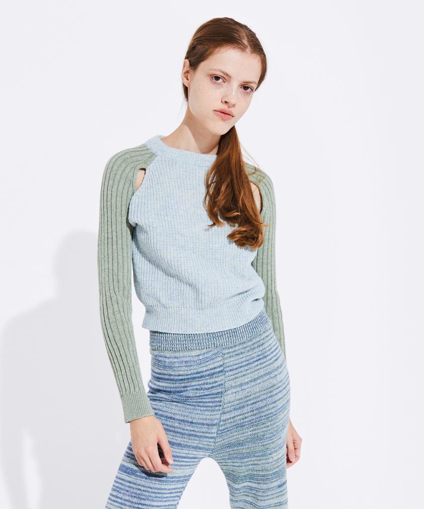 Kkuape Slit Blending Knit Top_Blue Green