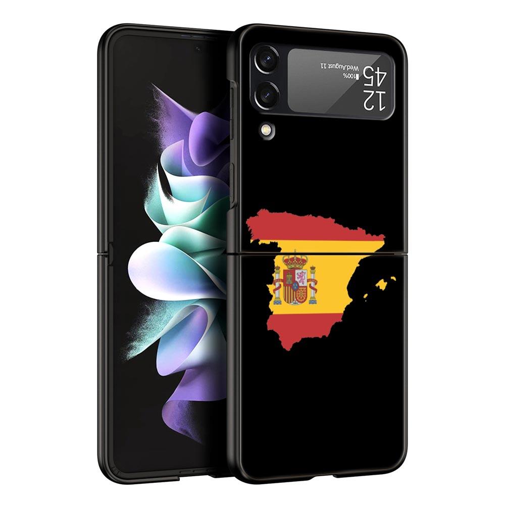 Phone Case for Samsung Galaxy Z Flip 3 4 5 6 7 Folding Black Shell For Samsung Z Flip4 Flip5 PC Hard Cover Spain Flag