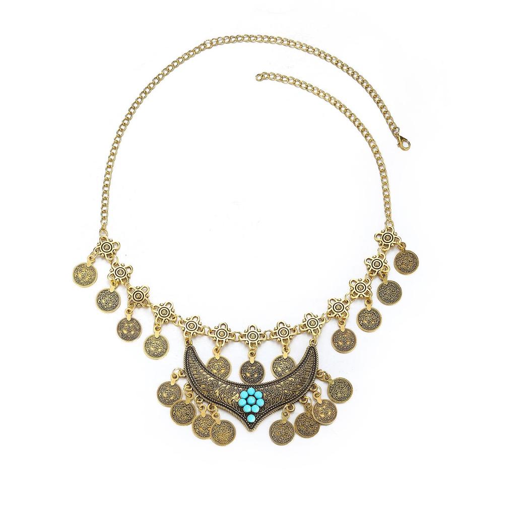 Bohemian Exotic Rhinestone Tassel Necklace & Earrings Set In Antiqued Alloy