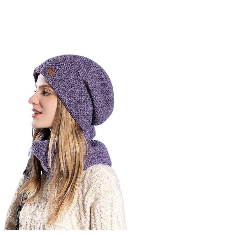Women's Knitted Hat Winter European and American Warm Hat Scarf Set Fleece Ear Protector Pullover Wool Hat