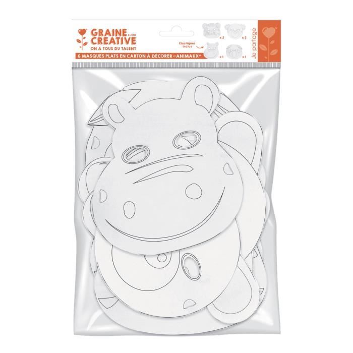 Flat Masks To Decorate In Cardboard Small Animals - White - Set of 6