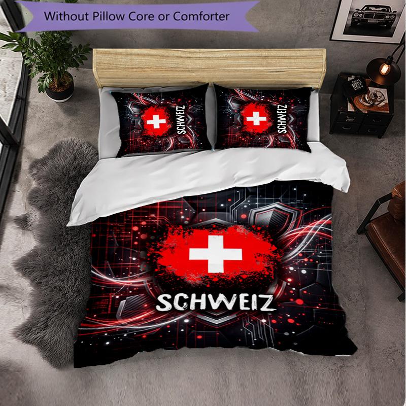 Switzerland Football Pattern 3 Pieces Bedding Set Soft Microfiber Duvet Cover with Pillow Cases for Bedroom