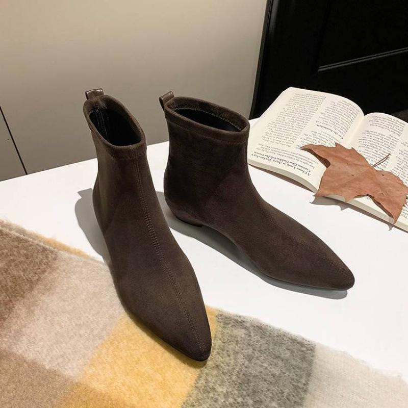 

Autumn and winter elastic cashmere large size women s boots solid color non-slip beef tendon sole sleeve wedge heel new leather high boots 39