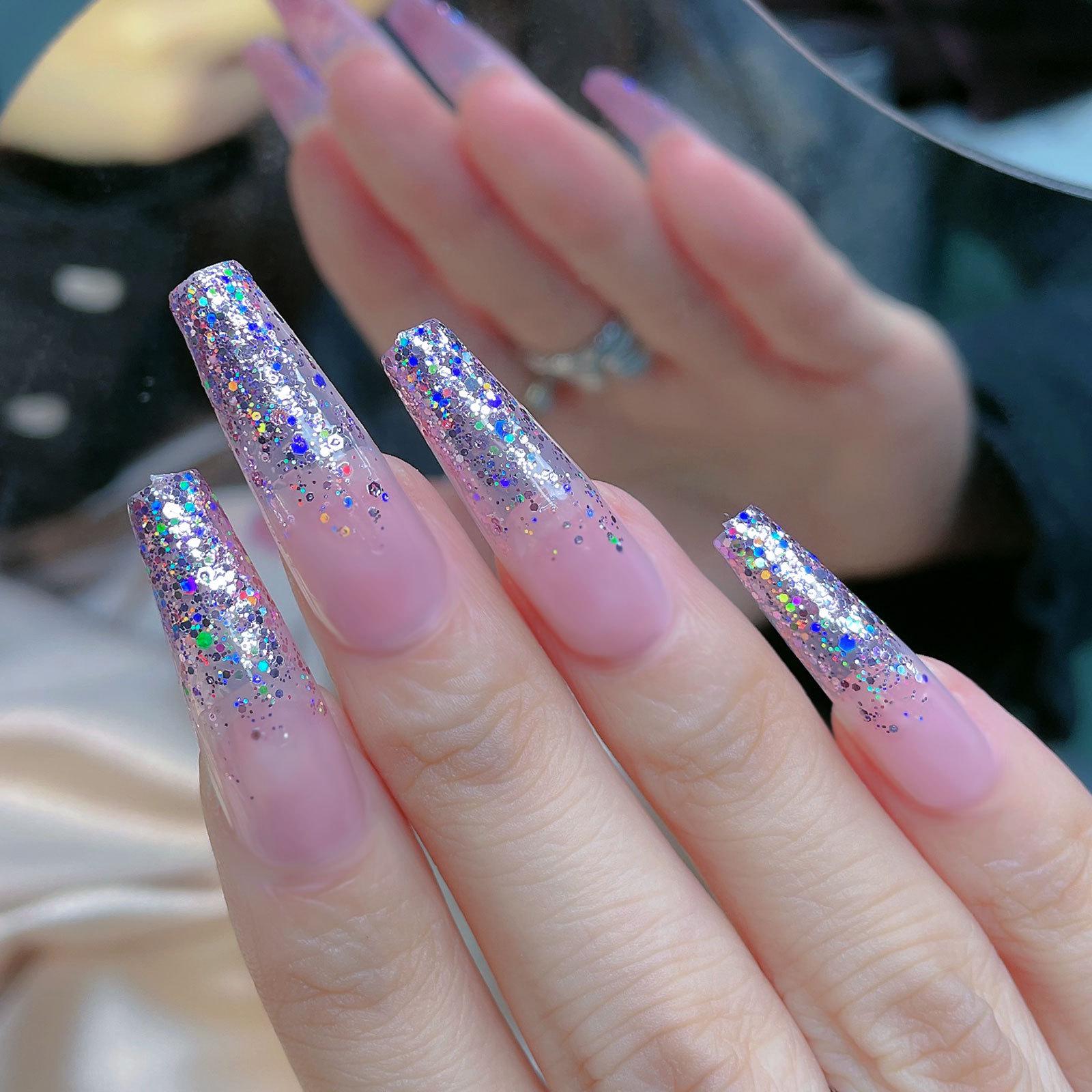 

Blue Starry Sky Black French Press-On Nail Tips, Set of 24 Glittery Shiny Pieces