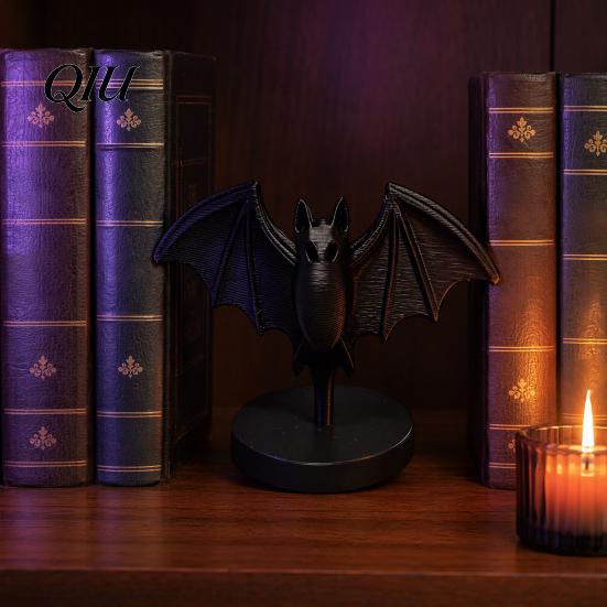 Black Bat Decoration 3D Printed Gothic Statue, Figurine with Stable Round Base, Halloween Themed Ornament Tabletop Decor for Home, Dining Table