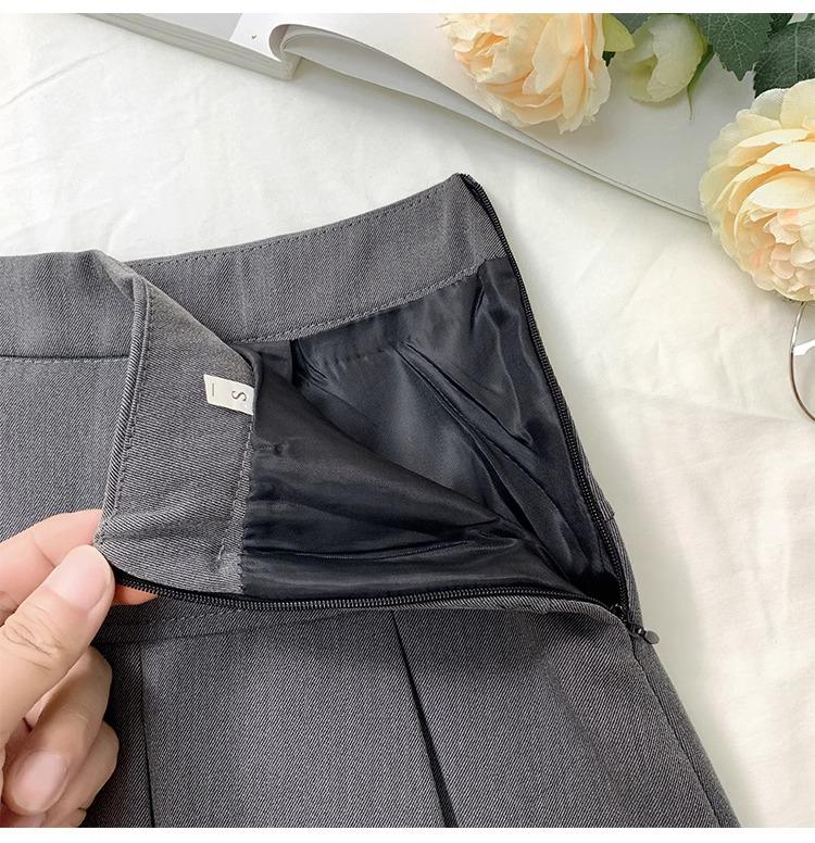 Women's Gray Pleated High-Waist A-Line Skirt - 2024 Spring Trendy & Slim Design