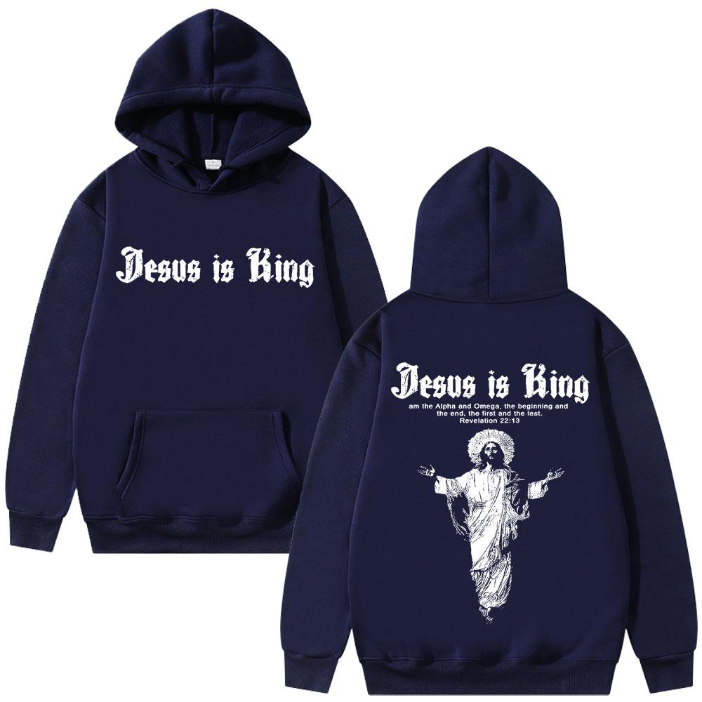 Jesus Is King Print Men Hoodie Religious Outdoor Street Gothic Harajuku Casual Fashion Long-sleeve Autumn Top