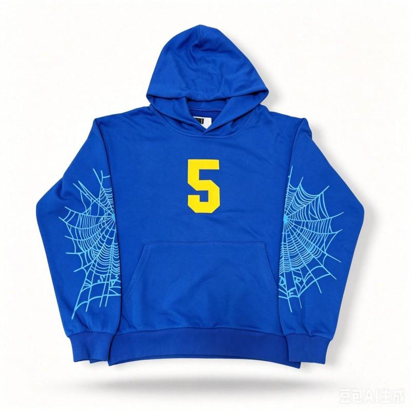 Felpa Sp5der FW23 Unisex Streetwear Pullover Felpa Con Stampa Ragnatela Vestibilità Larga Misto Cotone