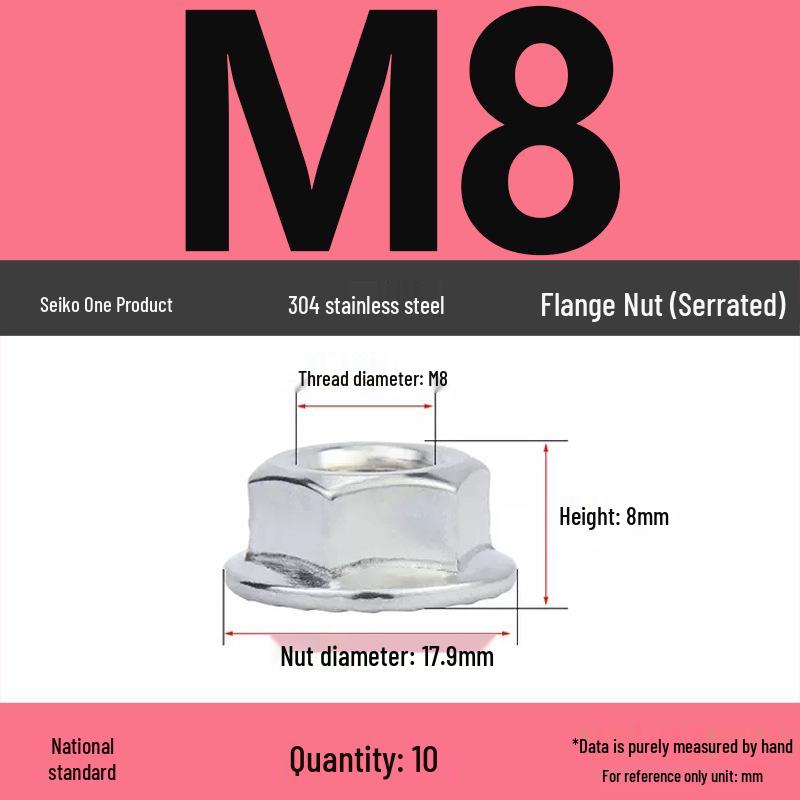 304 Stainless Steel Anti-Slip Hex Flange Nut with Washer & Locking Teeth