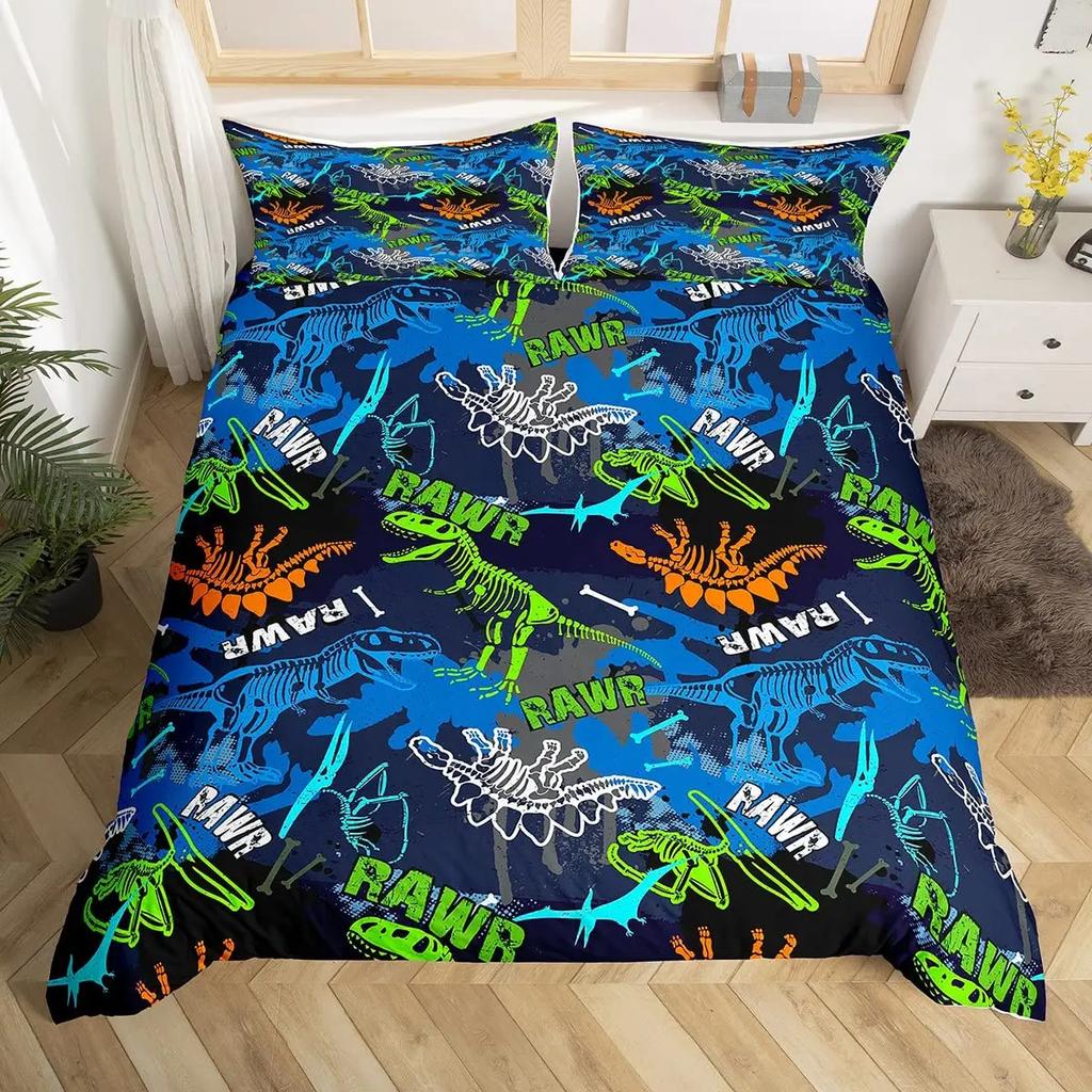 Comforter Dinosaur For Kids Toddler Cartoon Dino Bedding Set Cute Dinosaur Pattern Polyester Comforter King Size