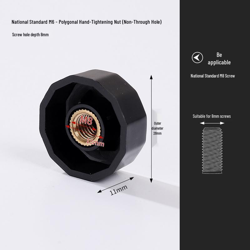 Hexagonal Plum Blossom Plastic Rubber Hand-Tightened Nut with Blind Hole Copper Core Handle, M4-M8.