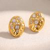 Vintage Stainless Steel Oval Stud Earrings Inlaid Geometric Sparkling Zircon Ear Studs Waterproof 18K Gold Plated Trend Jewelry
