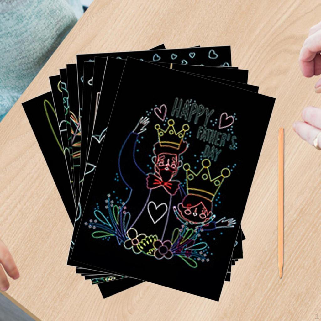9 Pieces Scratch Paper Art Craft Kits Interactive Drawing Notes Boards Sheet for Gift Wrapping